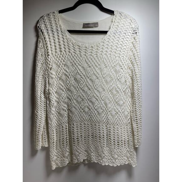 Crochet Open Knit Pullover White Sweater Pullover Women’s Sz L Beach - Picture 4 of 6